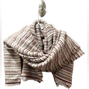 Melrose and Market White W/ Multi-Color Stripes Fringe Blanket Wrap Scarf- NWOT